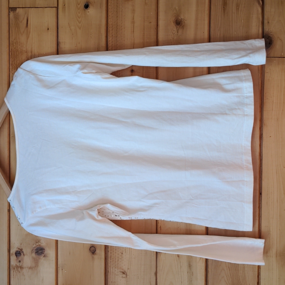 Charter Club long sleeve cream sequinned small cotton jersey top small p… - Picture 7 of 8